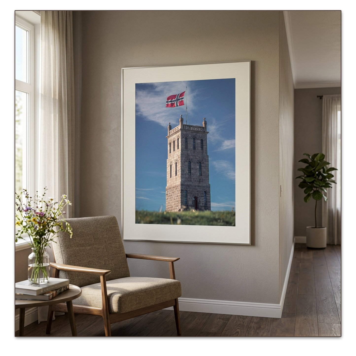 Kunstplakat - Slottsfjellet i rødt, hvitt og blått